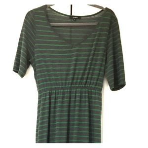 Short sleeve grey and green striped maxi dress